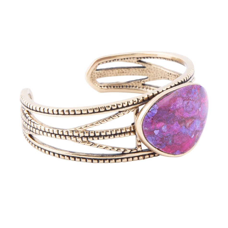 Purple Turquoise and Bronze Roped Cuff Bracelet - Barse Jewelry