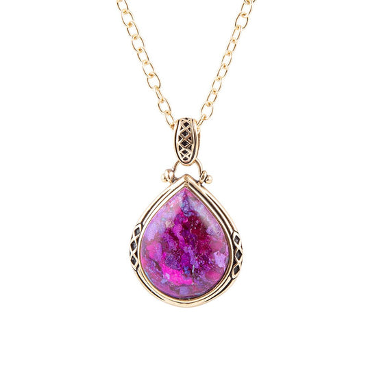 Purple Turquoise Teardrop Golden Pendant Necklace