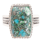 Rectangle Turquoise and Metal Matrix Rope Ring - Barse Jewelry