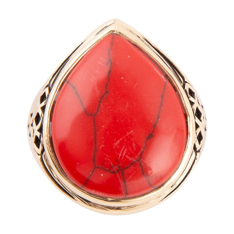Red Howlite and Bronze Teardrop Ring - Barse Jewelry