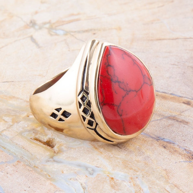 Red Howlite and Bronze Teardrop Ring - Barse Jewelry