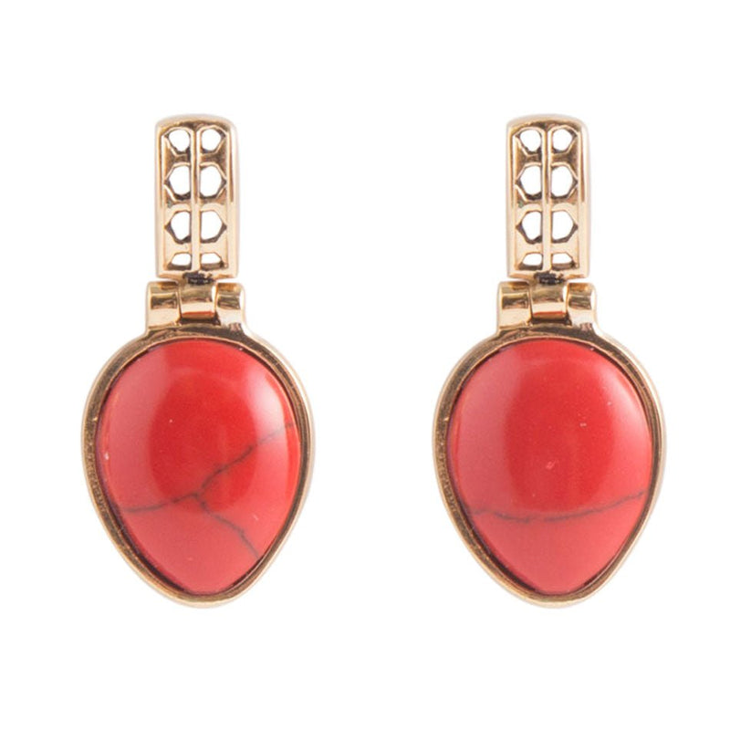 Red Howlite Post Earrings - Bronze - Barse Jewelry