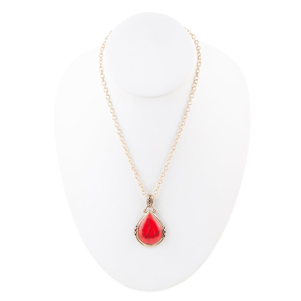 Red Howlite Teardrop Pendant Necklace - Barse Jewelry