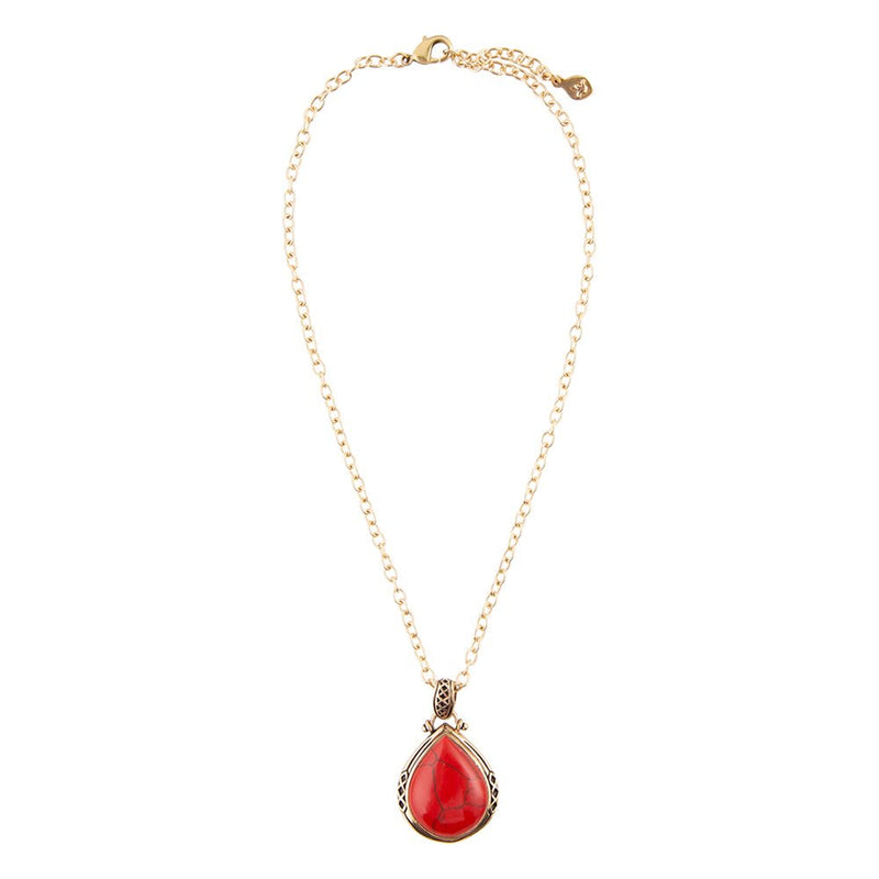 Red Howlite Teardrop Pendant Necklace - Barse Jewelry