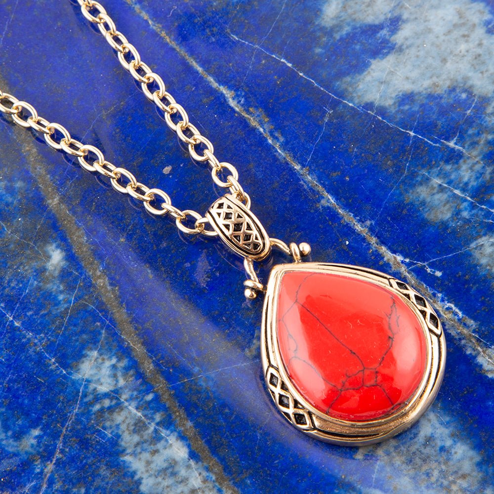 Red Howlite Teardrop Pendant Necklace - Barse Jewelry