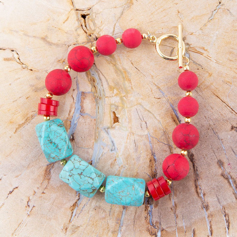 Red River Turquoise and Coral Bracelet - Barse Jewelry