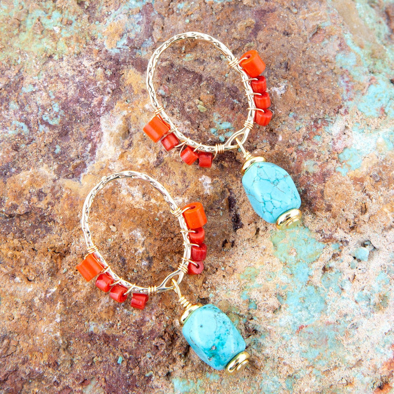 Red River Turquoise and Coral Post Earrings - Barse Jewelry