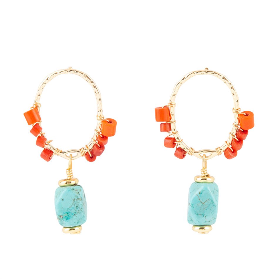 Red River Turquoise and Coral Post Earrings - Barse Jewelry