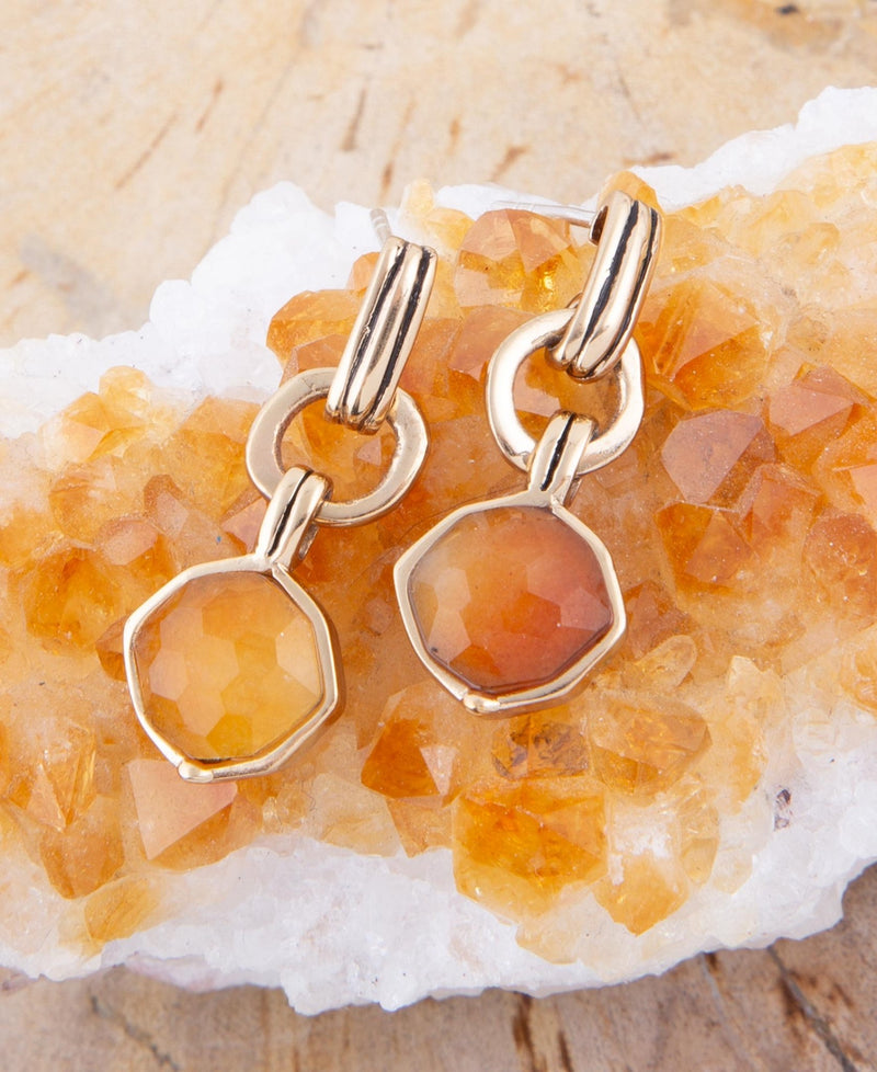 River Rocks Orange Quartz and Golden Bronze Earrings - Barse Jewelry