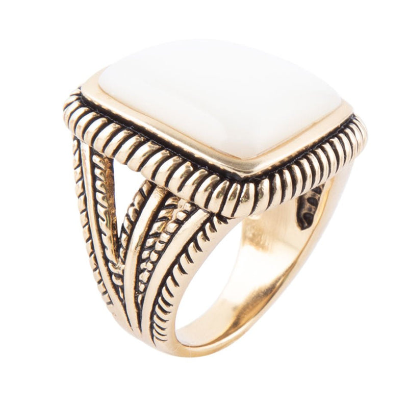 Roped White Mother of Pearl and Golden Statement Ring