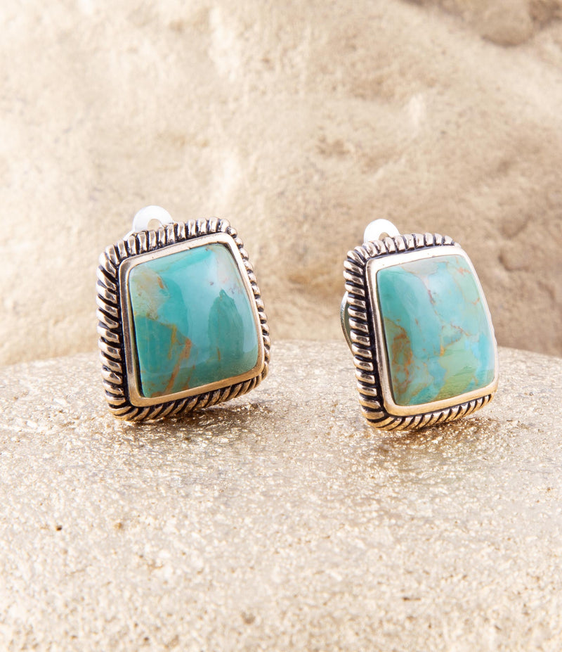 Roped Turquoise Clip Earrings - Barse Jewelry
