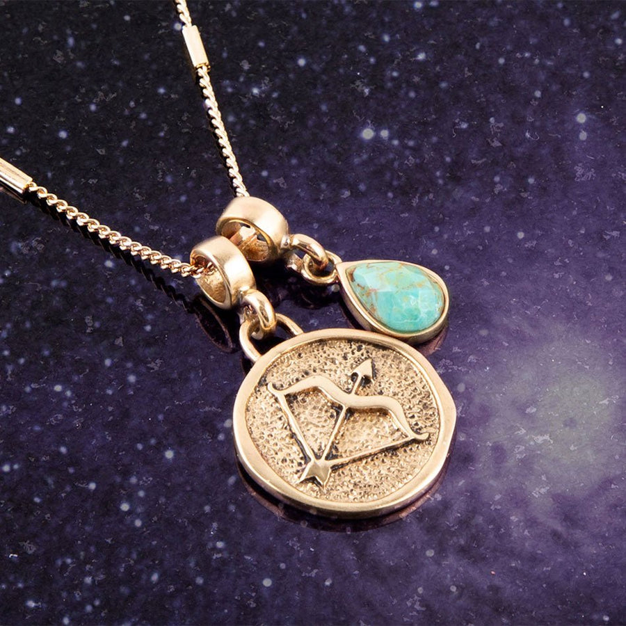 Sagittarius Zodiac Blue Turquoise Golden Charm Necklace – Barse