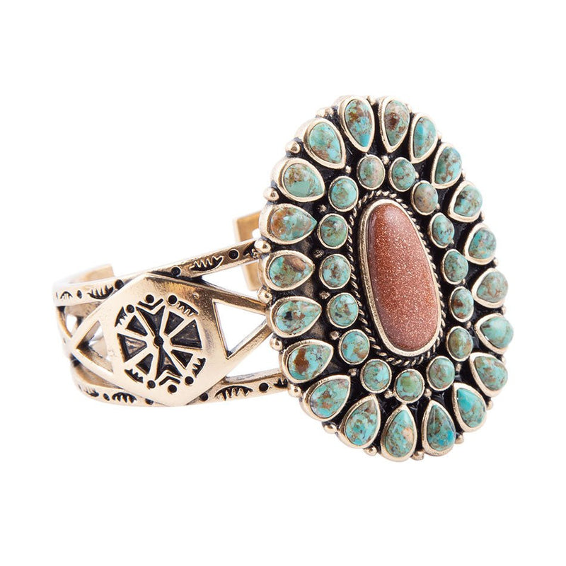 Sedona Turquoise Goldstone Statement Cuff Bracelet - Barse Jewelry