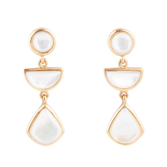 Shaped in White Mother of Pearl Golden Post Earrings