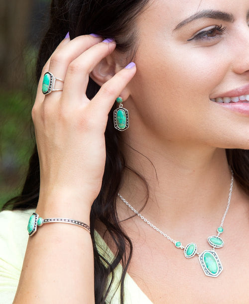 Shielded Lime Turquoise and Sterling Silver Cuff Bracelet - Barse Jewelry