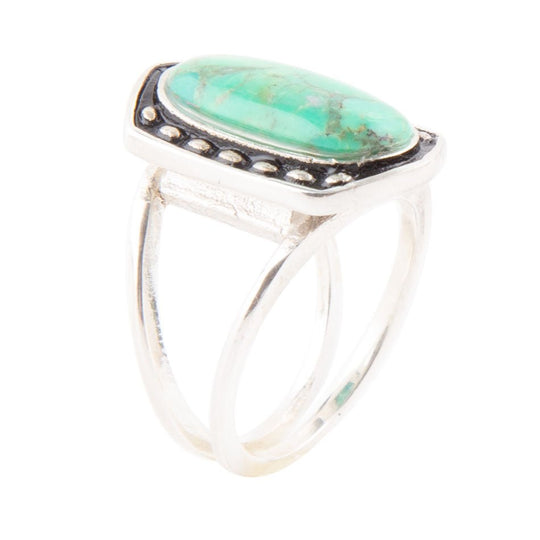 Shielded Lime Green Turquoise and Sterling Silver Ring