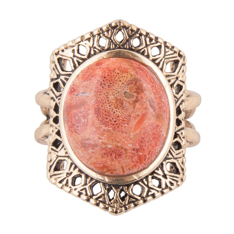Shielded Orange Coral Ring - Barse Jewelry