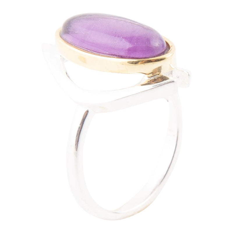 El Joyero Adjustable Amethyst Gemstone Ring - Silver Plated Brass Handmade Boho Style Ring