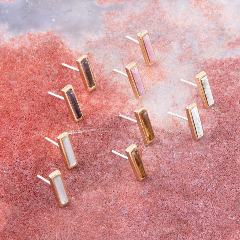 Short Linear Amethyst and Bronze Stud - Barse Jewelry