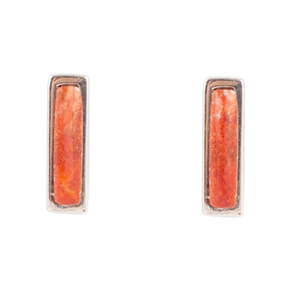 Short Linear Orange Sponge Coral and Sterling Earrings - Barse Jewelry