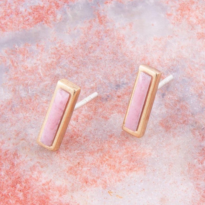 Short Linear Rhodonite and Bronze Stud - Barse Jewelry