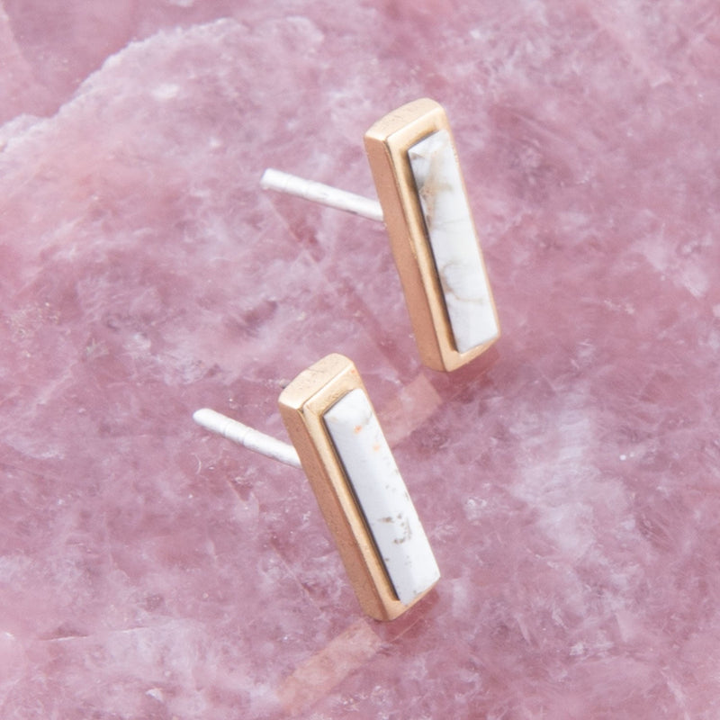 Short Linear White Picture Jasper and Bronze Stud - Barse Jewelry