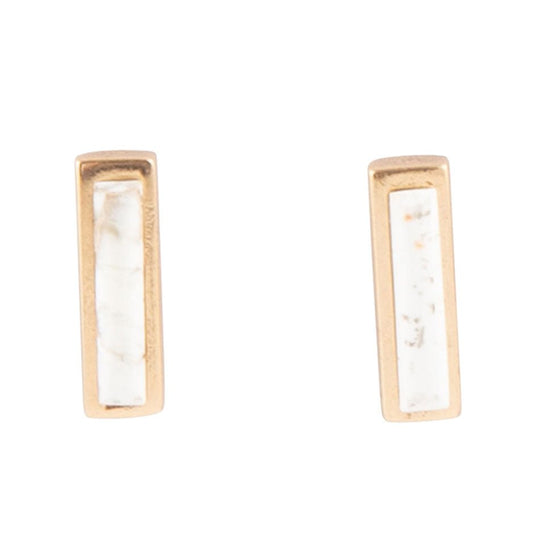 Short Linear White Picture Jasper and Bronze Stud