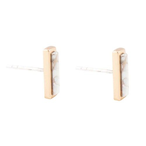 Short Linear White Picture Jasper and Bronze Stud - Barse Jewelry