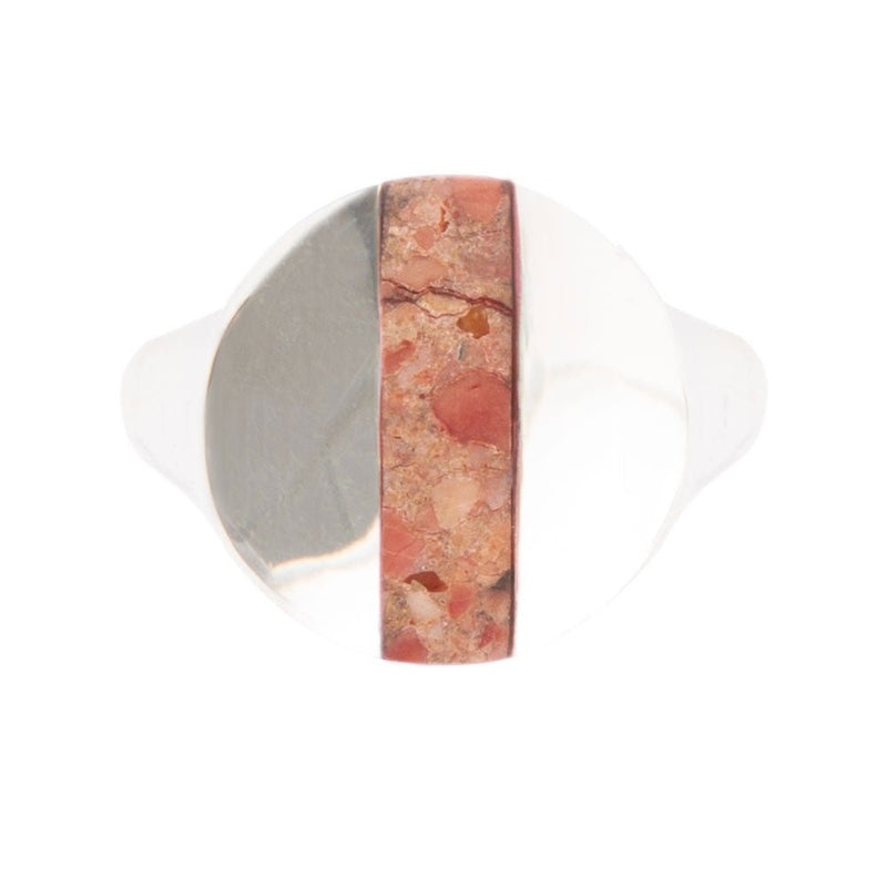 Signet Orange Sponge Coral and Sterling Silver Circle Ring - Barse Jewelry