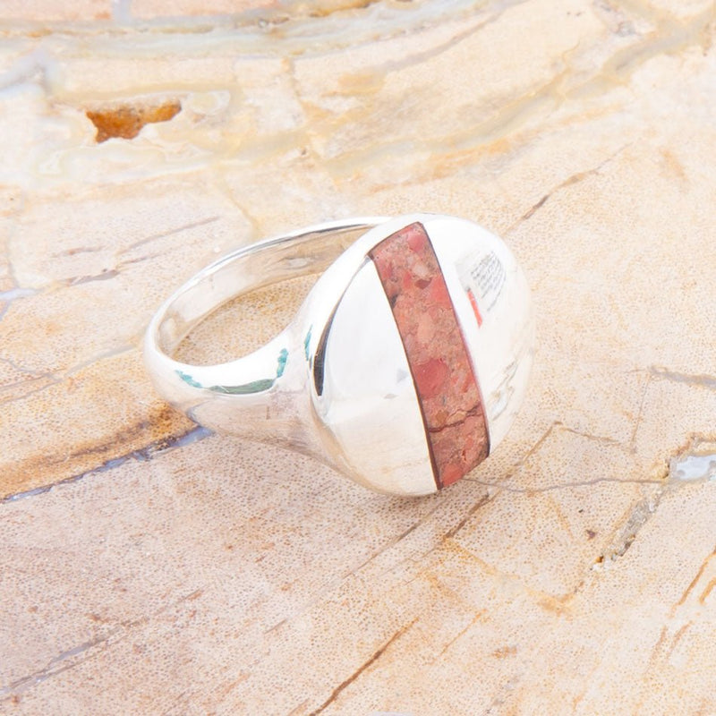 Signet Orange Sponge Coral and Sterling Silver Circle Ring - Barse Jewelry