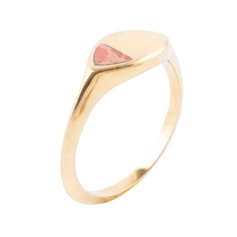 Signet Triangle Orange Sponge Coral and Bronze Ring - Barse Jewelry