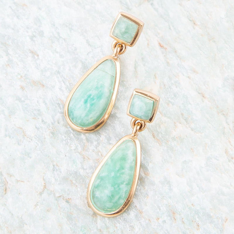 Smooth Amazonite and Bronze Teardrop Earrings - Barse Jewelry