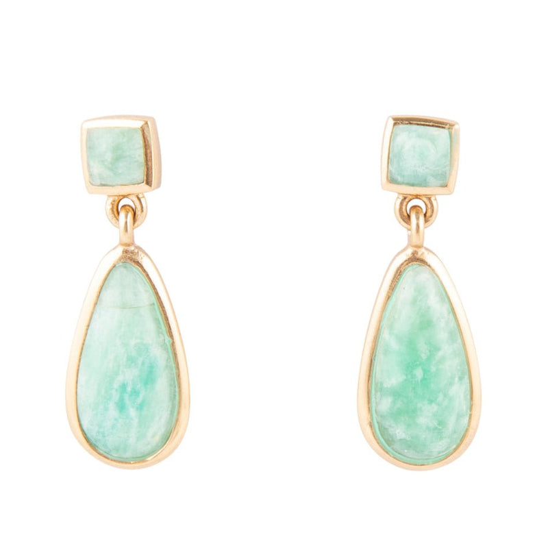 Smooth Amazonite and Bronze Teardrop Earrings - Barse Jewelry