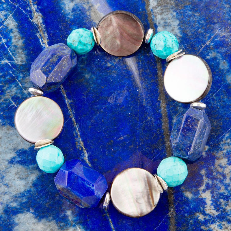 Smooth Waters Lapis and Turquoise Stretch Bracelet - Barse Jewelry
