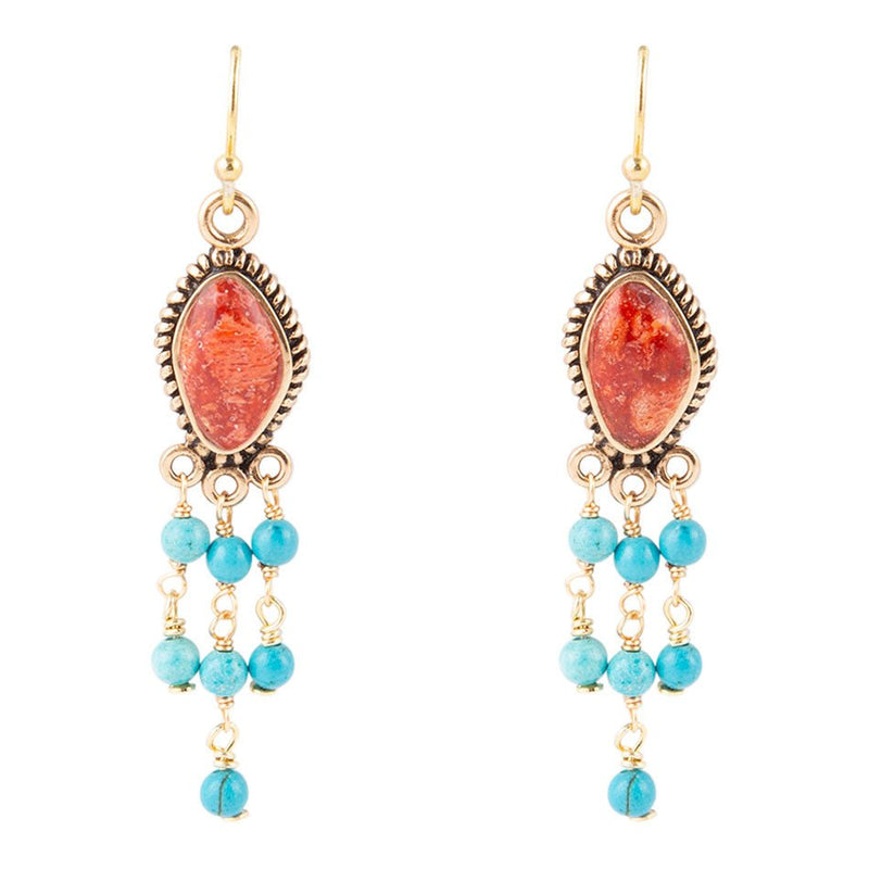 Sponge Coral and Turquoise Chandelier Earrings - Barse Jewelry
