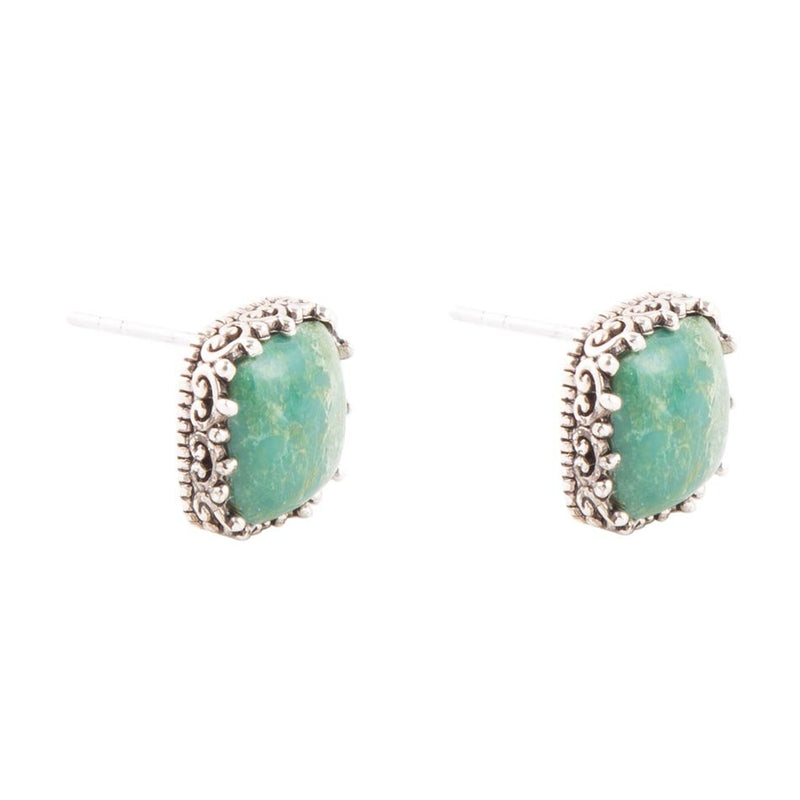 Squared Up Green Turquoise and Sterling Silver Stud Earrrings - Barse Jewelry