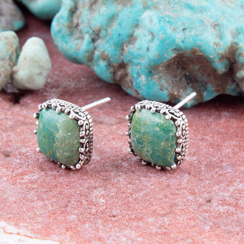 Squared Up Green Turquoise and Sterling Silver Stud Earrrings - Barse Jewelry