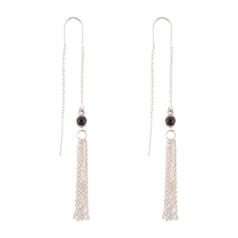 Sterling Silver Onyx and Chain Threader Earring - Barse Jewelry