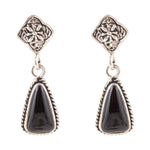 Sterling Silver Ornate Post Onyx Drop Earrings - Barse Jewelry