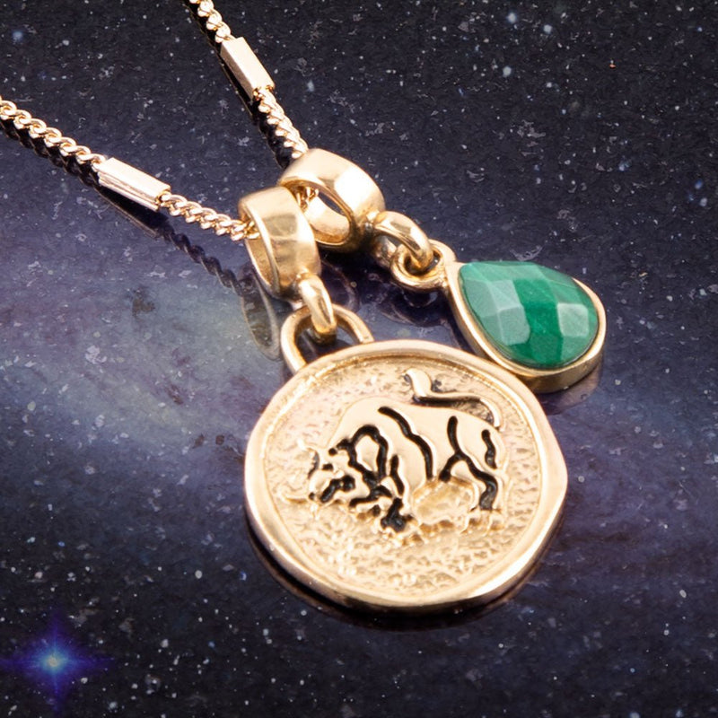 Taurus - Zodiac Malachite Charm Necklace - Barse Jewelry