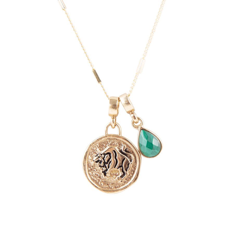 Taurus - Zodiac Malachite Charm Necklace - Barse Jewelry