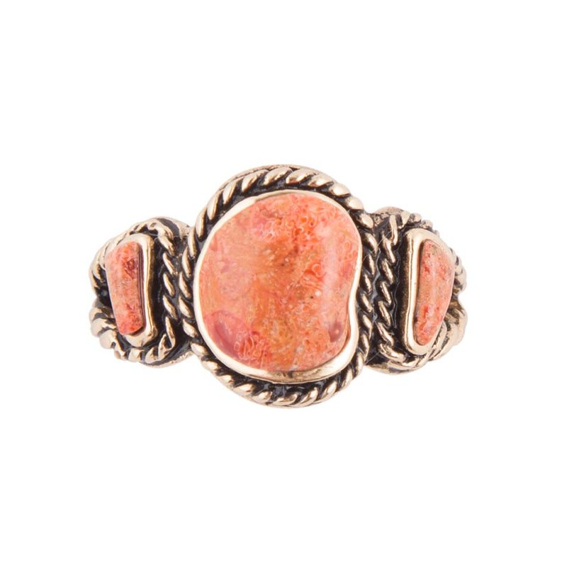 Three Stone Orange Sponge Coral and Bronze Ring - Barse Jewelry