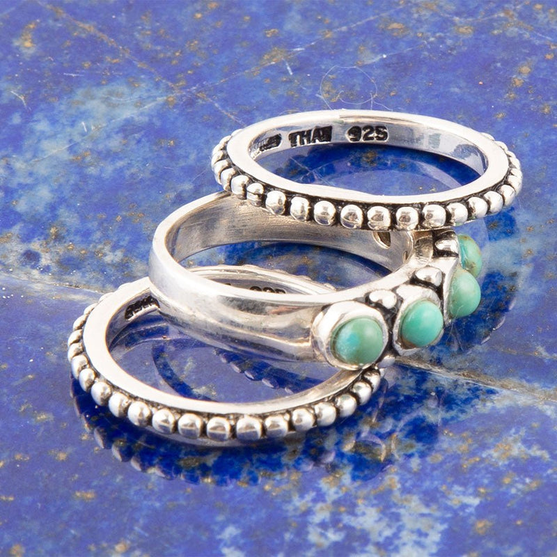 Triple Play Turquoise and Sterling Silver Stack Ring - Barse Jewelry