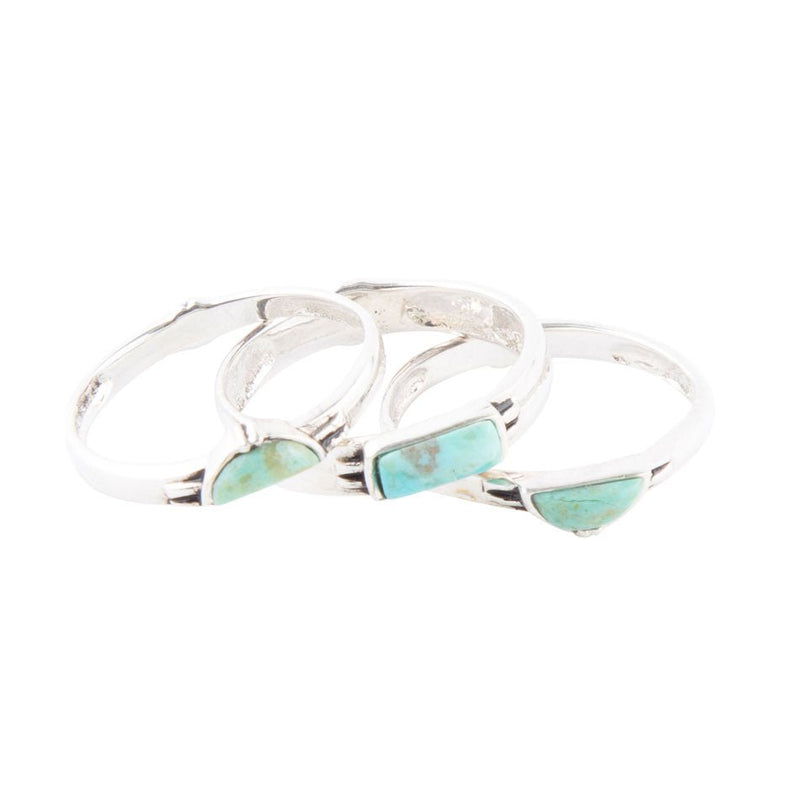 Triple Stack Shaped Turquoise and Sterling Silver Ring Set - Barse Jewelry