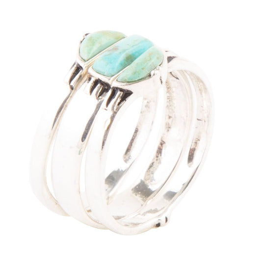 Triple Stack Shaped Turquoise and Sterling Silver Ring Set