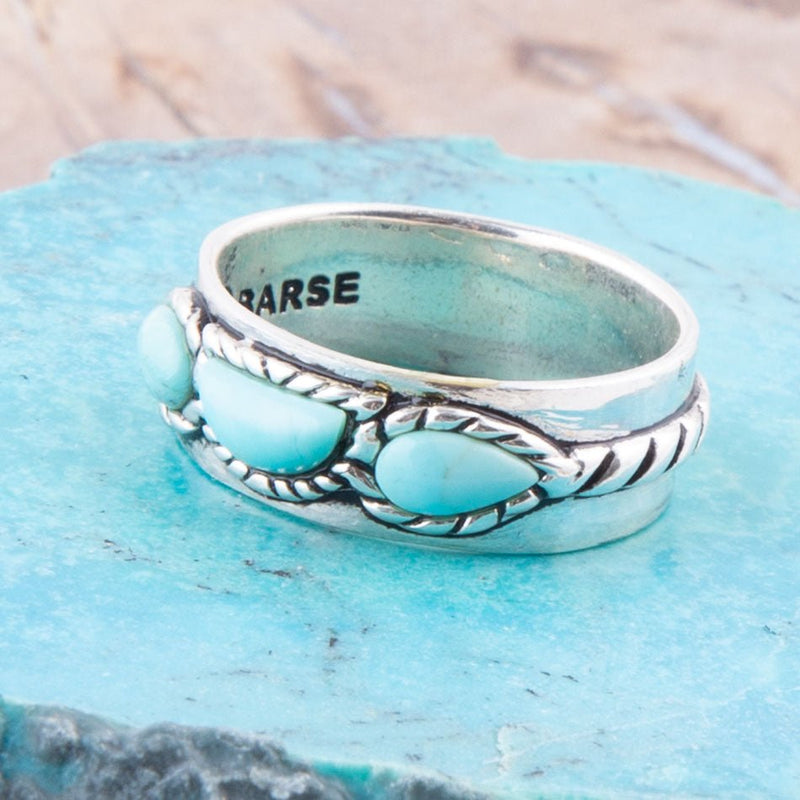 Triple Stone Simplicity Turquoise and Sterling Silver Ring - Barse Jewelry
