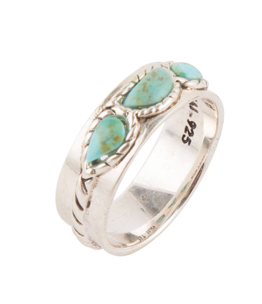 Triple Stone Simplicity Blue Turquoise and Sterling Silver Ring