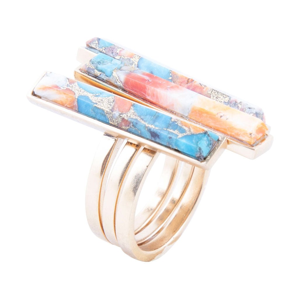 Triple Threat Turquoise Matrix Ring Set - Barse Jewelry