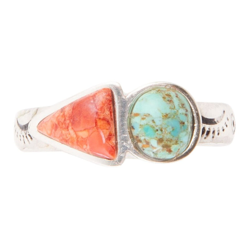 Turquoise and Coral Duo Ring - Barse Jewelry