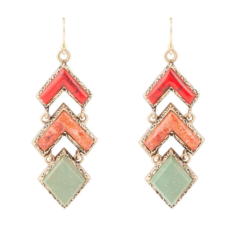 Turquoise and Coral Tapestry Drop Earrings - Barse Jewelry